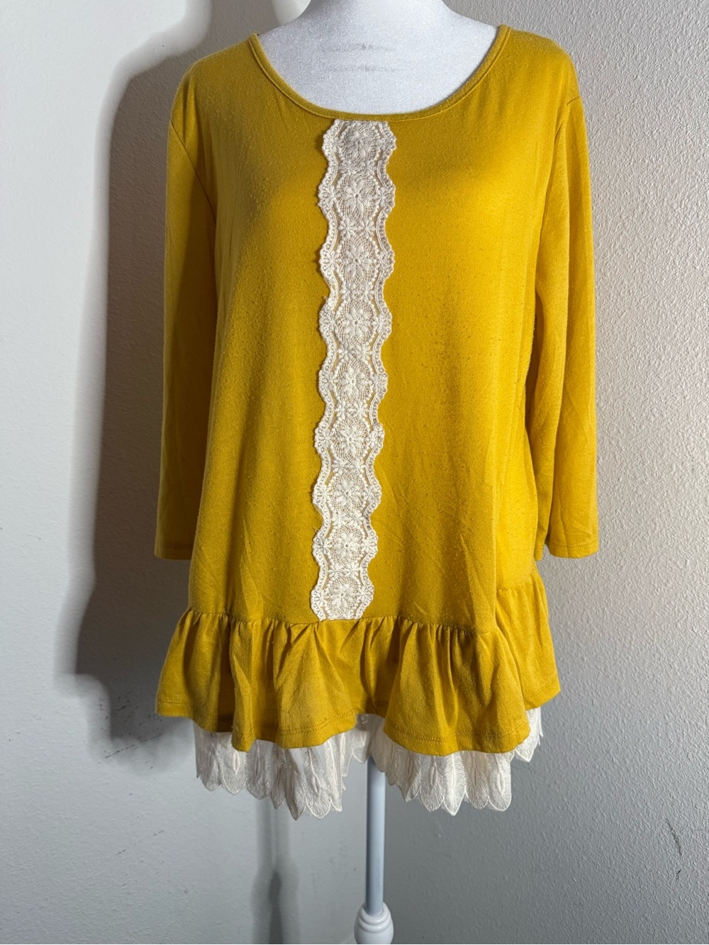 Forgotten Grace Yellow Crochet Lace Ruffle Peplum Top XL Boho - Picture 4 of 7